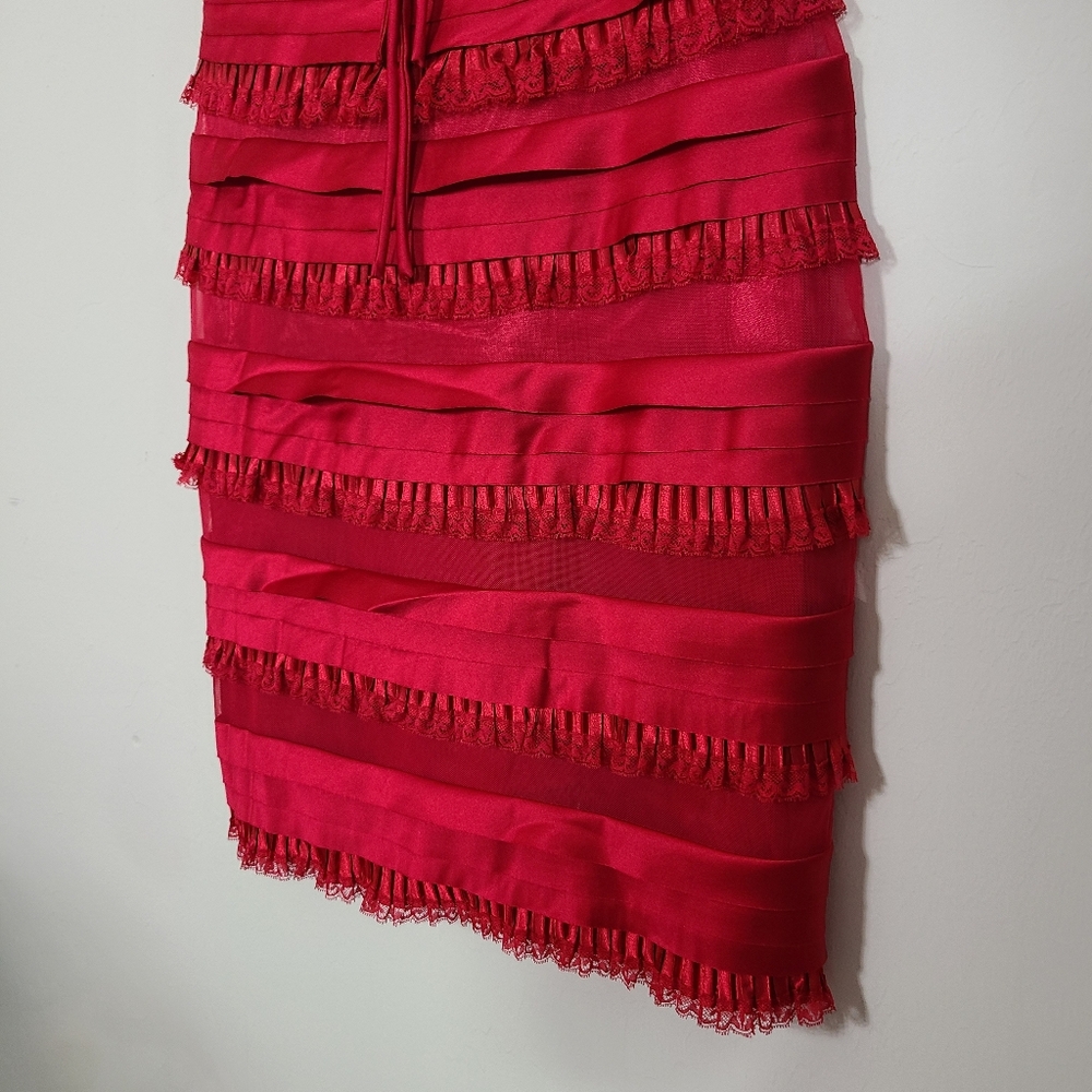 Vintage MayQueen Women 10 Red Lace Ruffles Sleeveless Dress Formal Prom Romantic - Picture 5 of 14